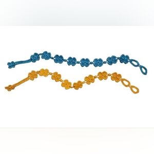 TWO HANDCRAFTED BLUE AND YELLOW FLORAL BRACELETS